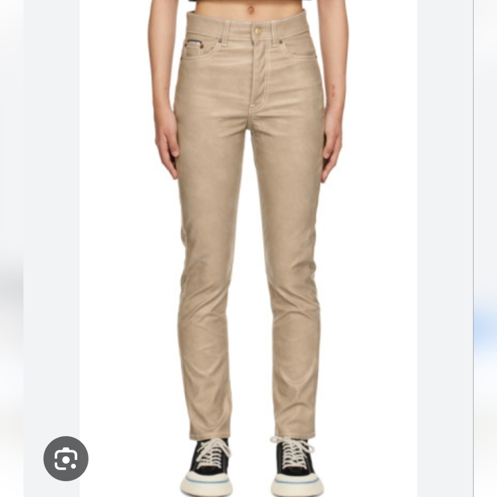 Eytys Taupe Faux Leather Vegan Leather Straight Leg Jeans Pants Size 28